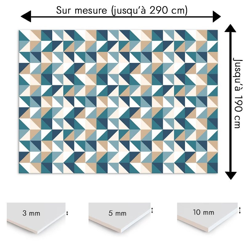 Plaque PVC motif géométrique en forme de losanges bleus et beiges sur mesure Plaque PVC motif géométrique en forme de losanges bleus et beiges sur mesure